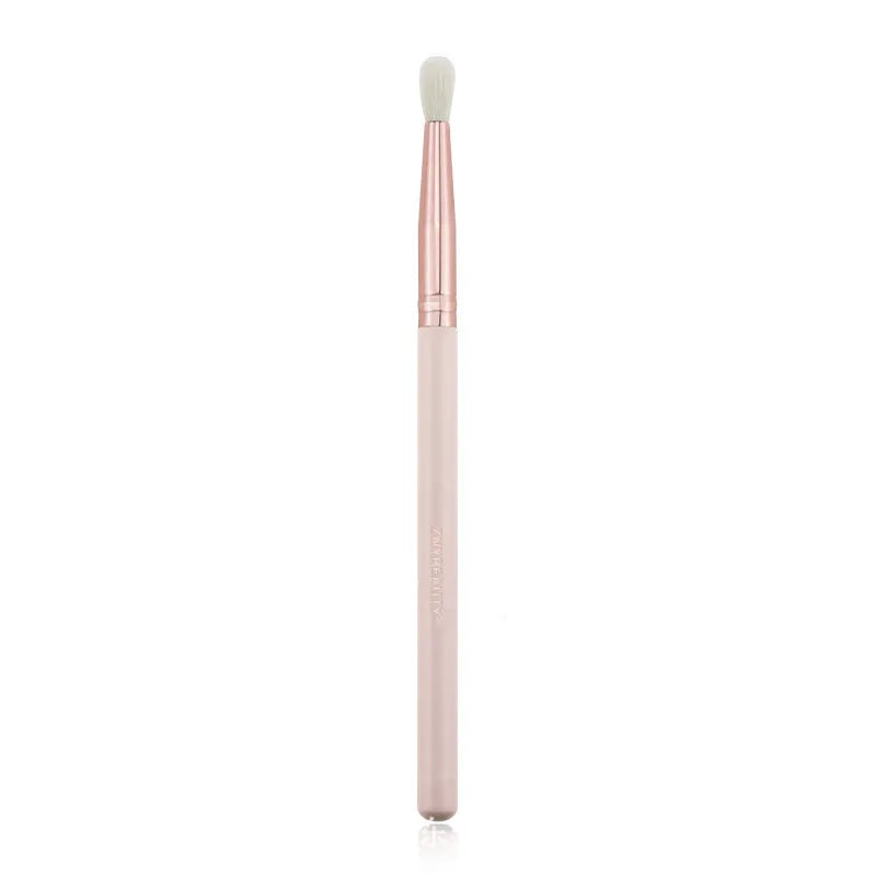 26 pink wooden handle makeup brushes with natural wool bristles in storage bag