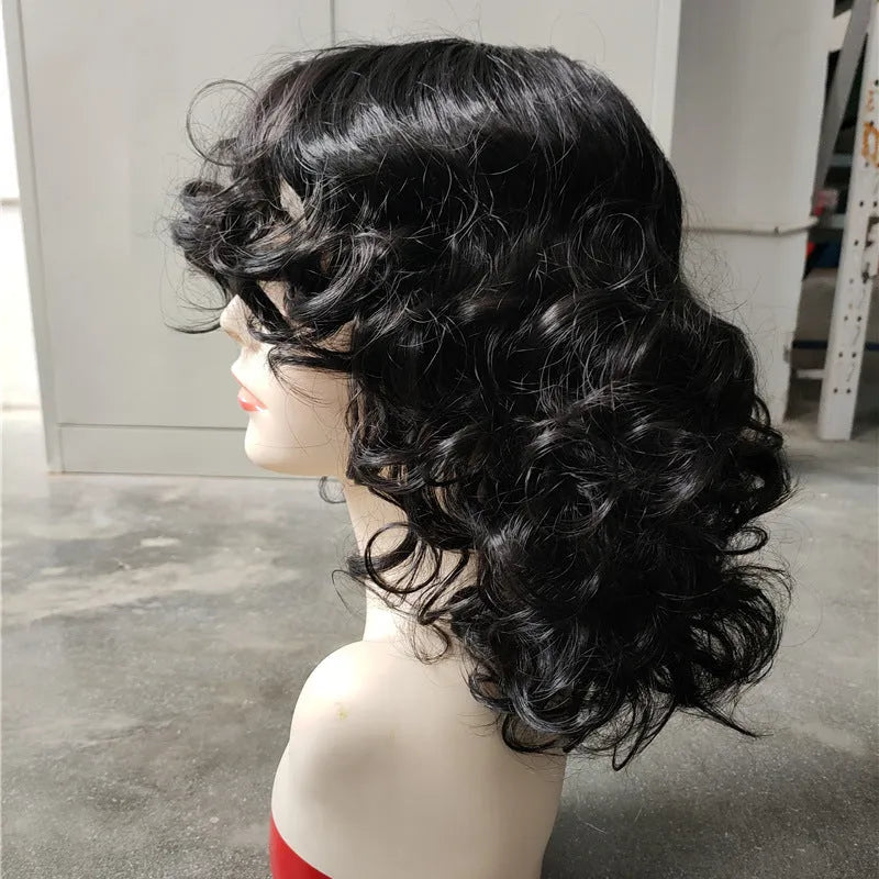 Black synthetic Afro wig with long curly hair in exotic European American style