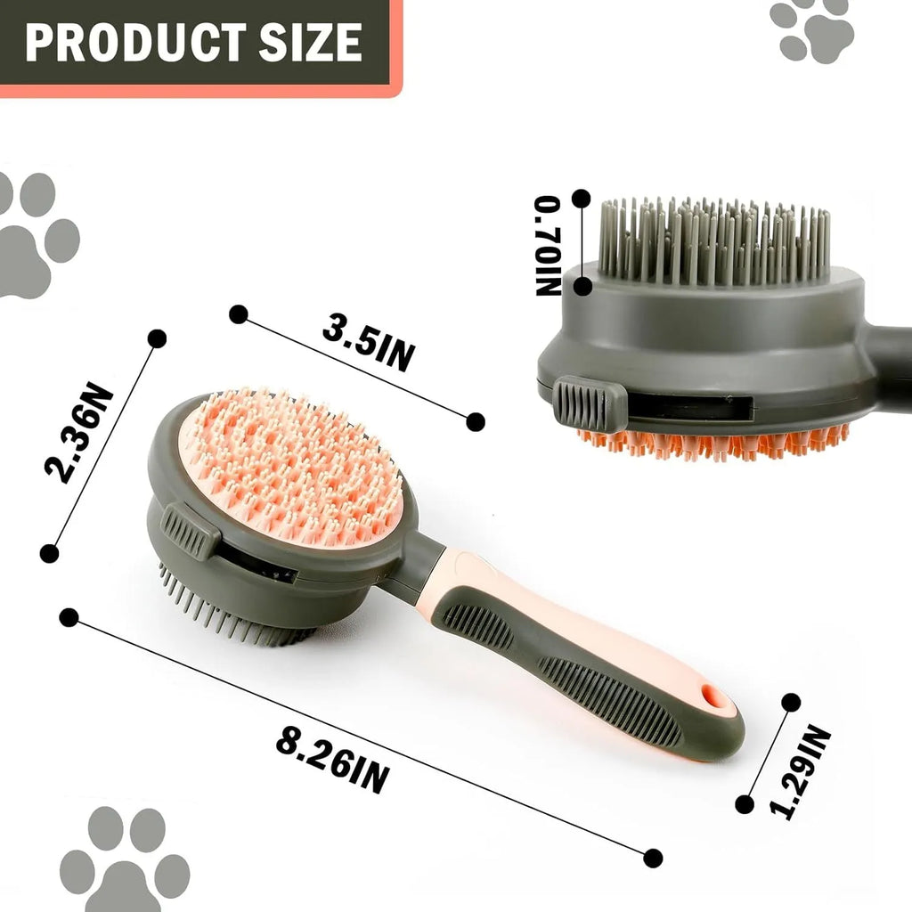 Double-sided cat grooming brush with release button in pink colour