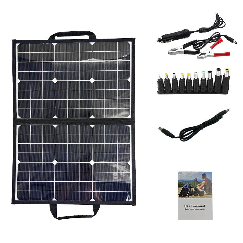 Black 40W portable folding solar panel bag for outdoor charging.