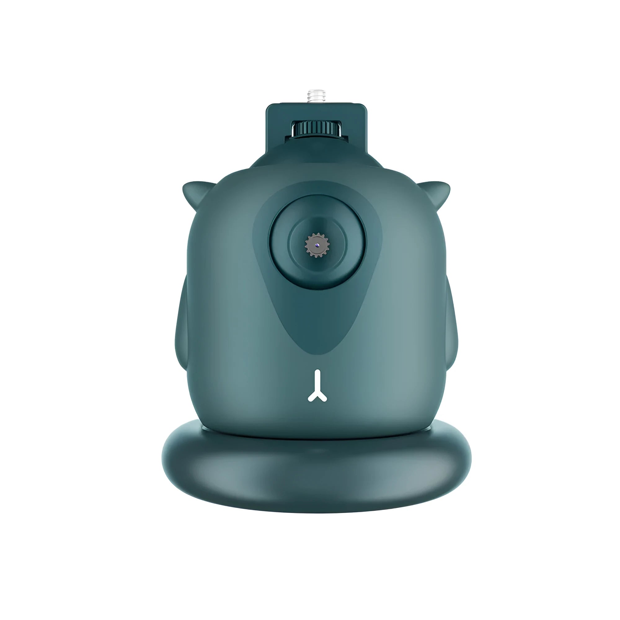 Dark green intelligent follow-up gimbal with AI face recognition showing smartphone mounting