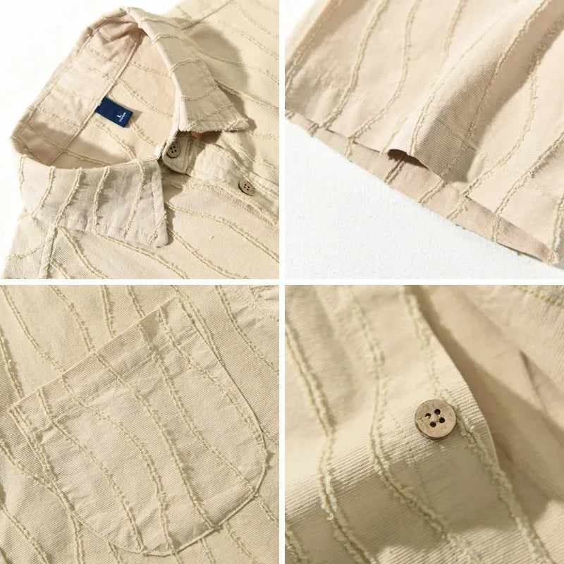 Men's apricot pure cotton short sleeve casual shirt with loose fit