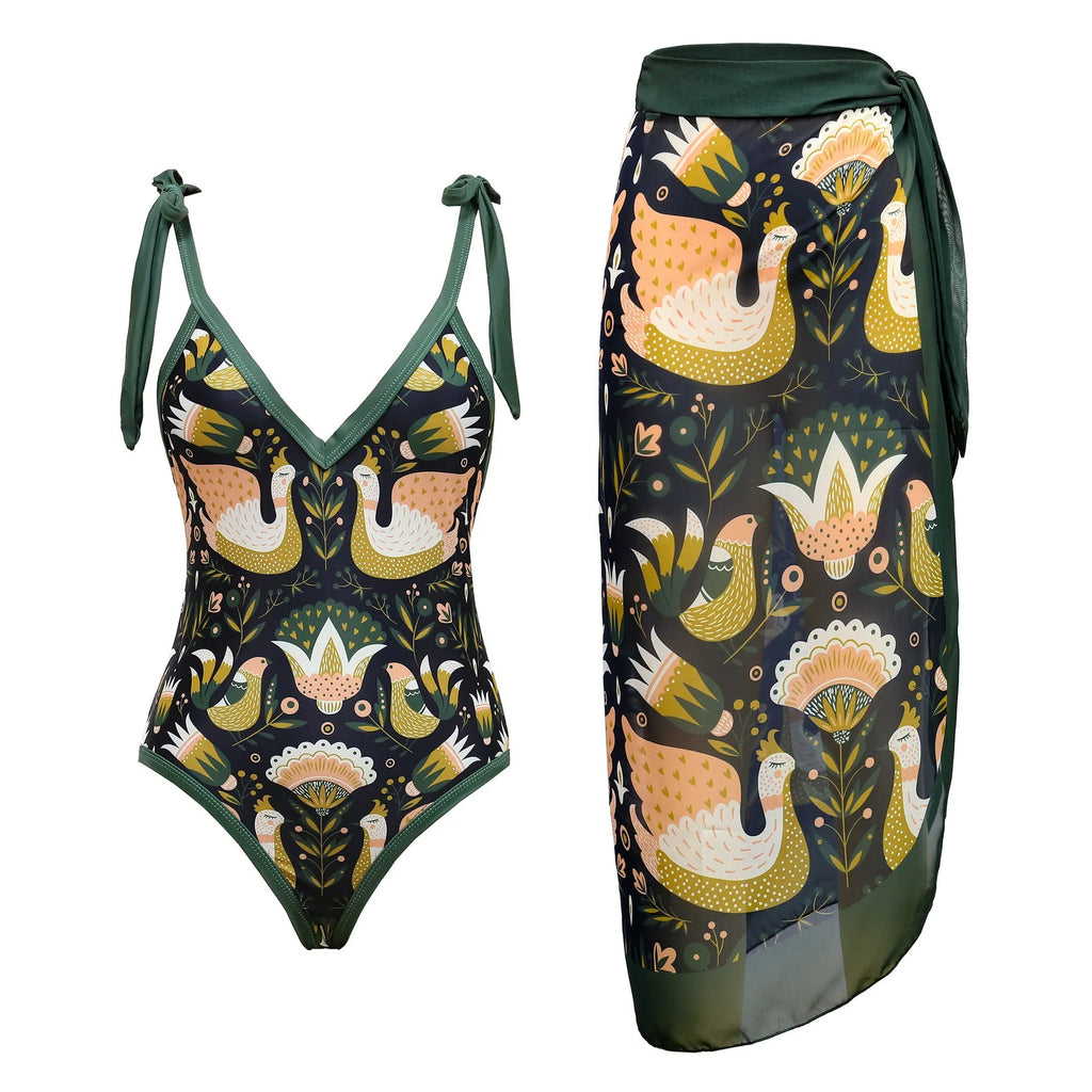 Women's solid colour one-piece swimsuit with spaghetti straps and detachable skirt