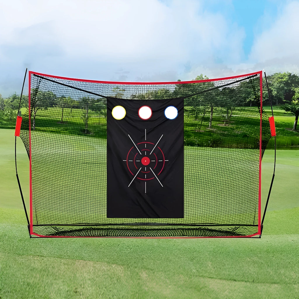 Golf wedge training set with 3-hole target net, straw practice mat and practice balls
