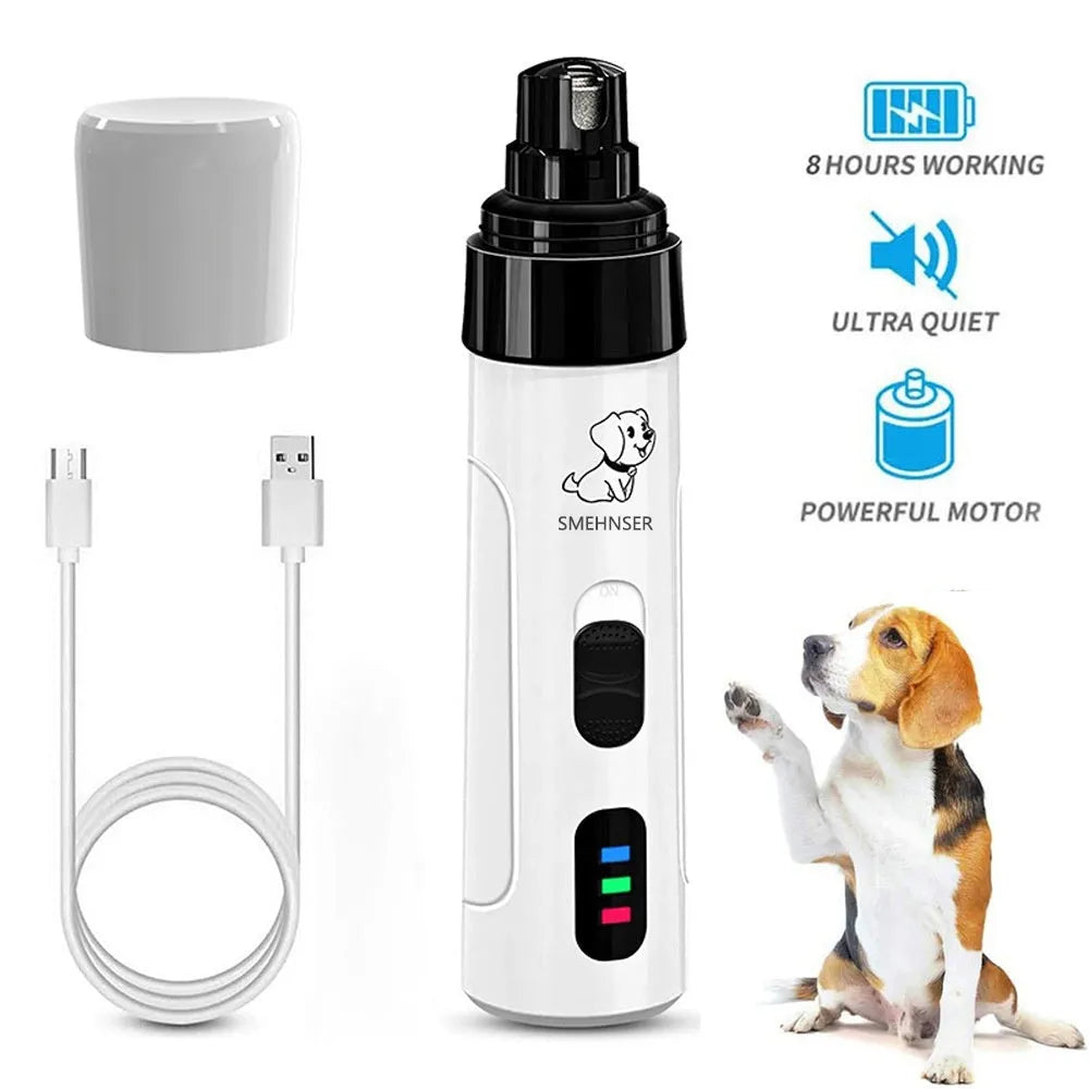 Automatic electric dog nail grinder with LED indicators and dust collection chamber