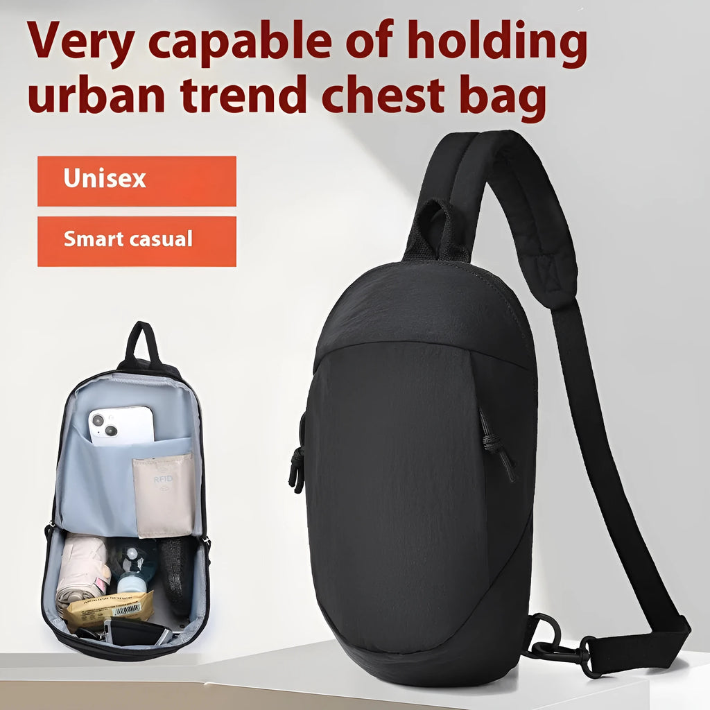 Outdoor crossbody bag in nylon shown in Army Green colour with a visible phone compartment.