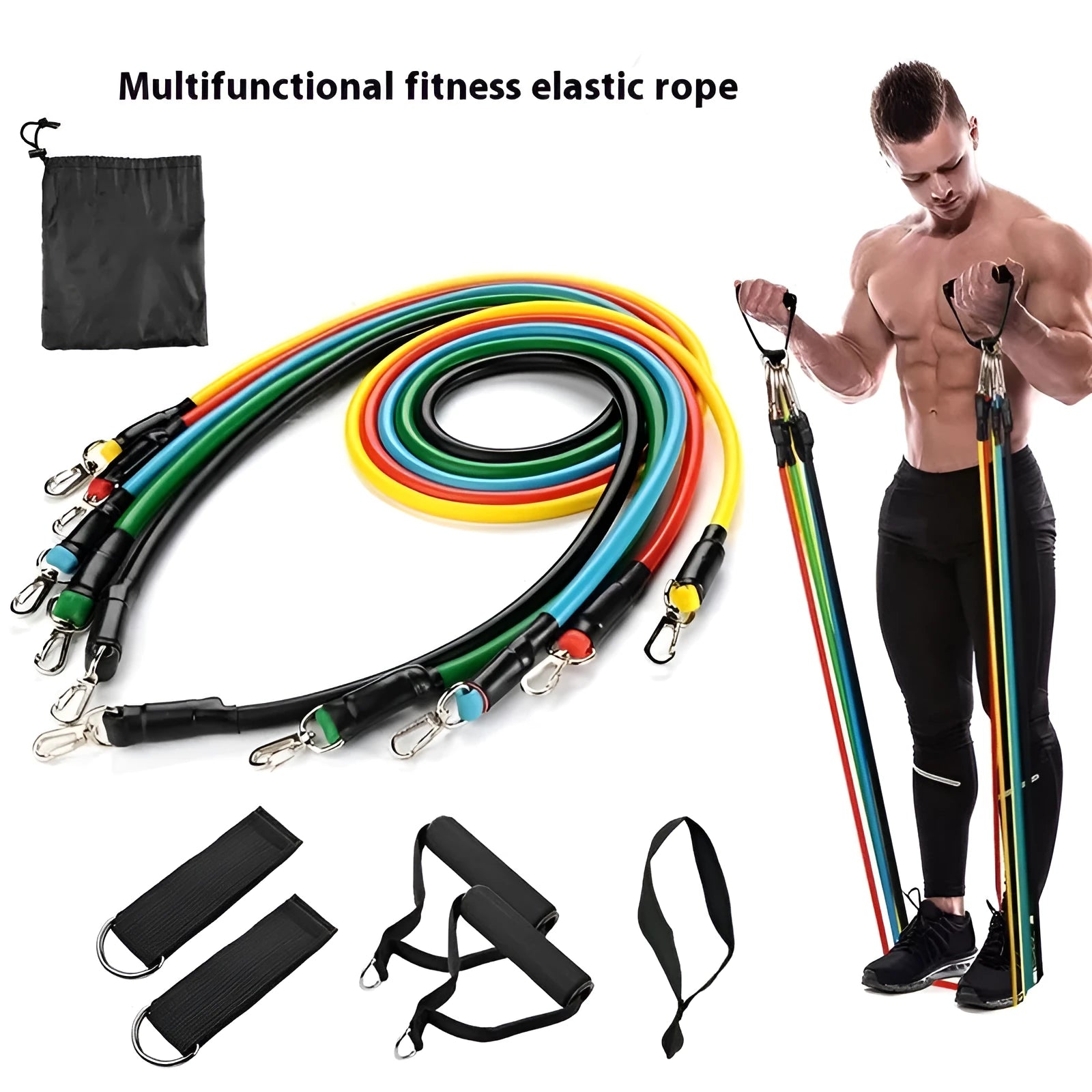 Multi-functional door sports 11-piece set with pulling rope for indoor strength training