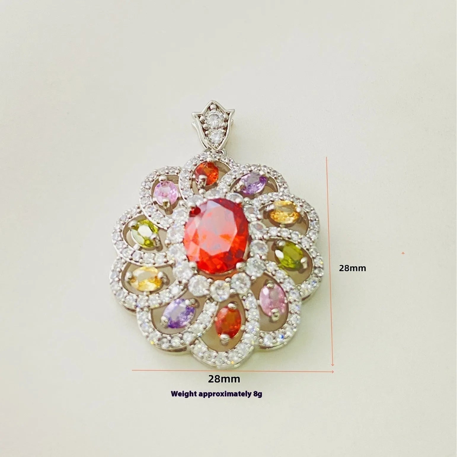 Women's colourful zircon flower pendant necklace in gold, champagne gold, or platinum colour finishes