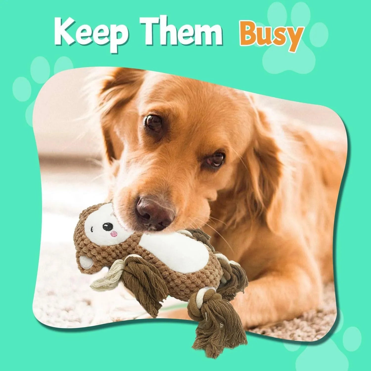 Plush lion and monkey squeaky dog toys side by side on a neutral background.