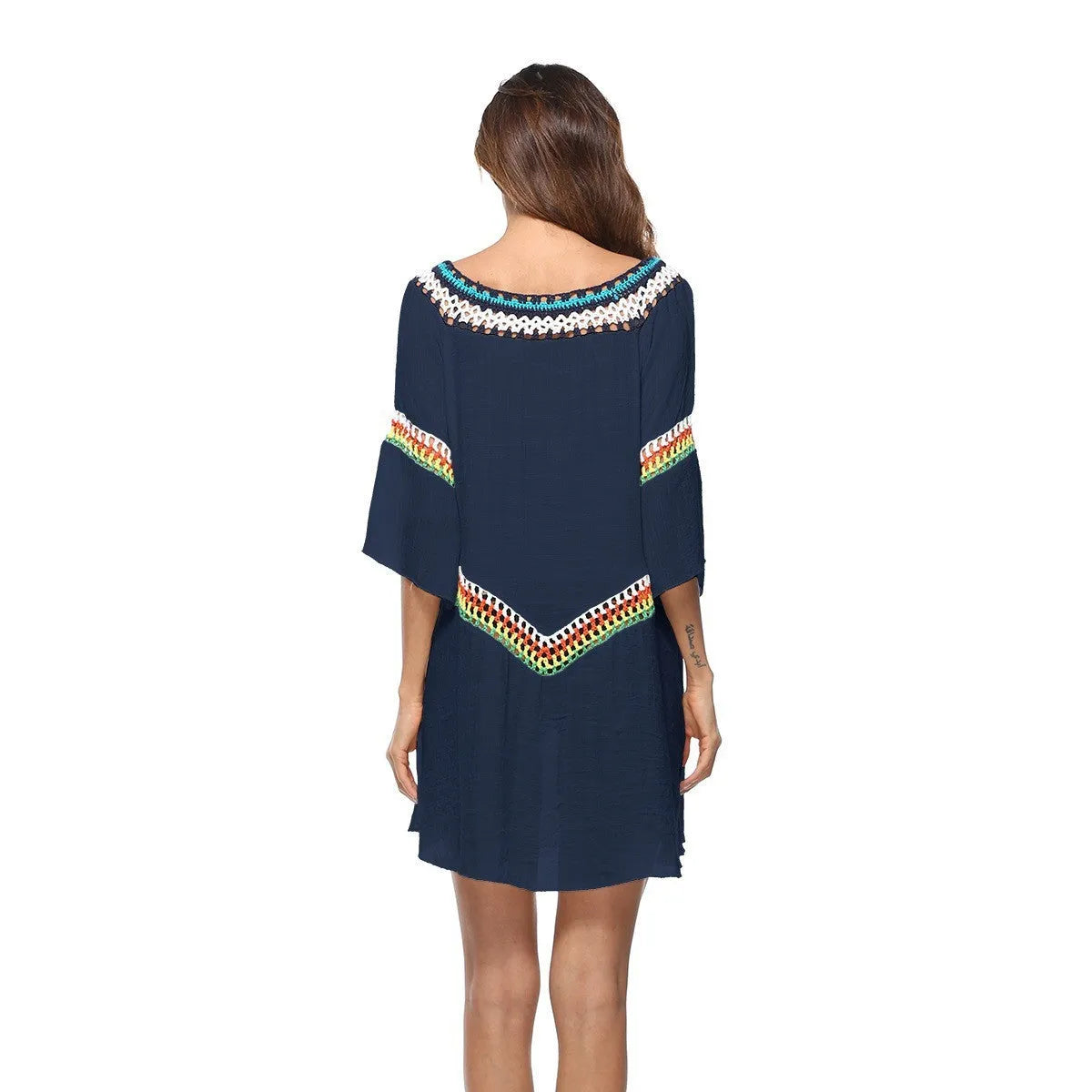 Crocheted ethnic style sun protection top in white colour for beachwear