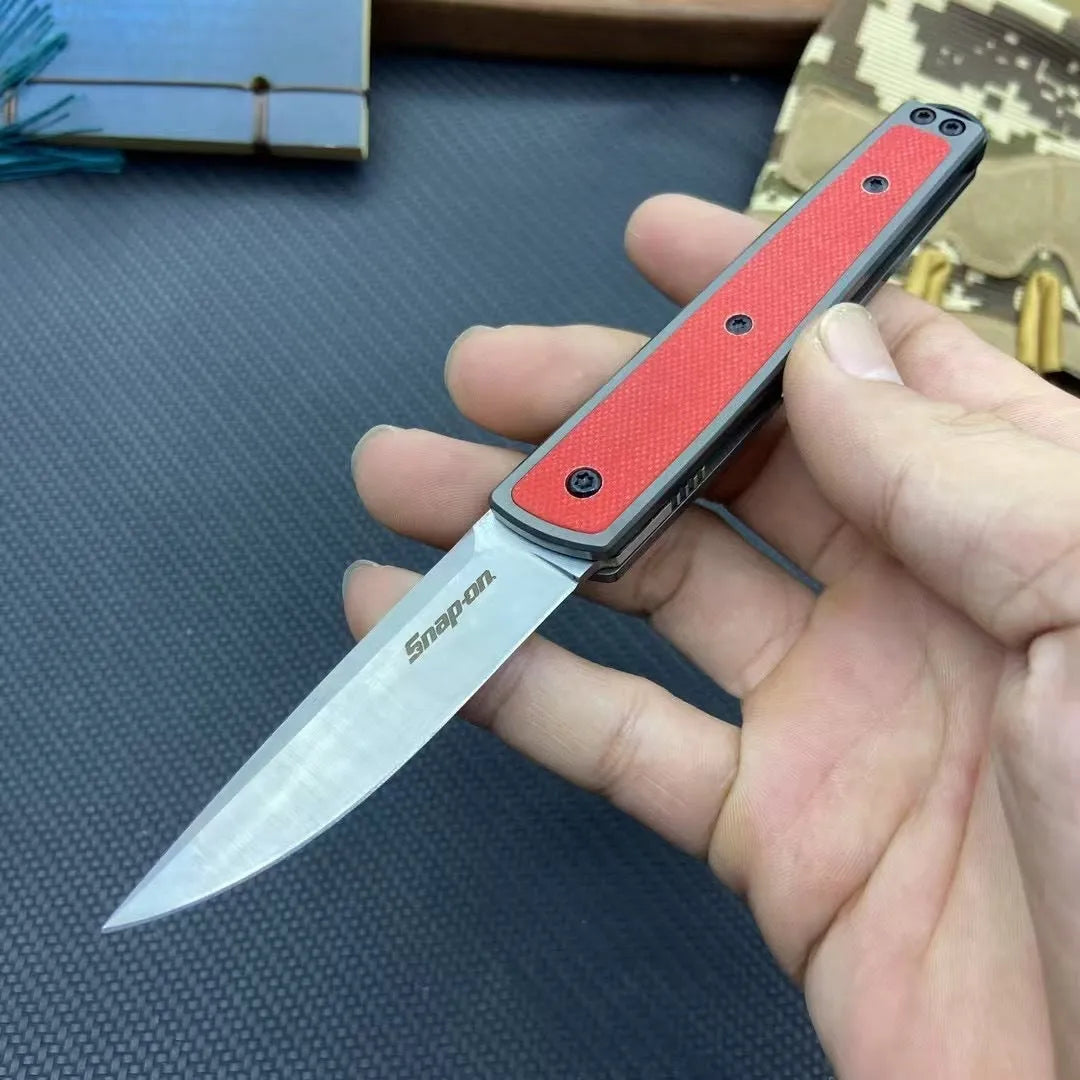 Folding fruit knife with stainless steel blade in black, coffee or red handle options