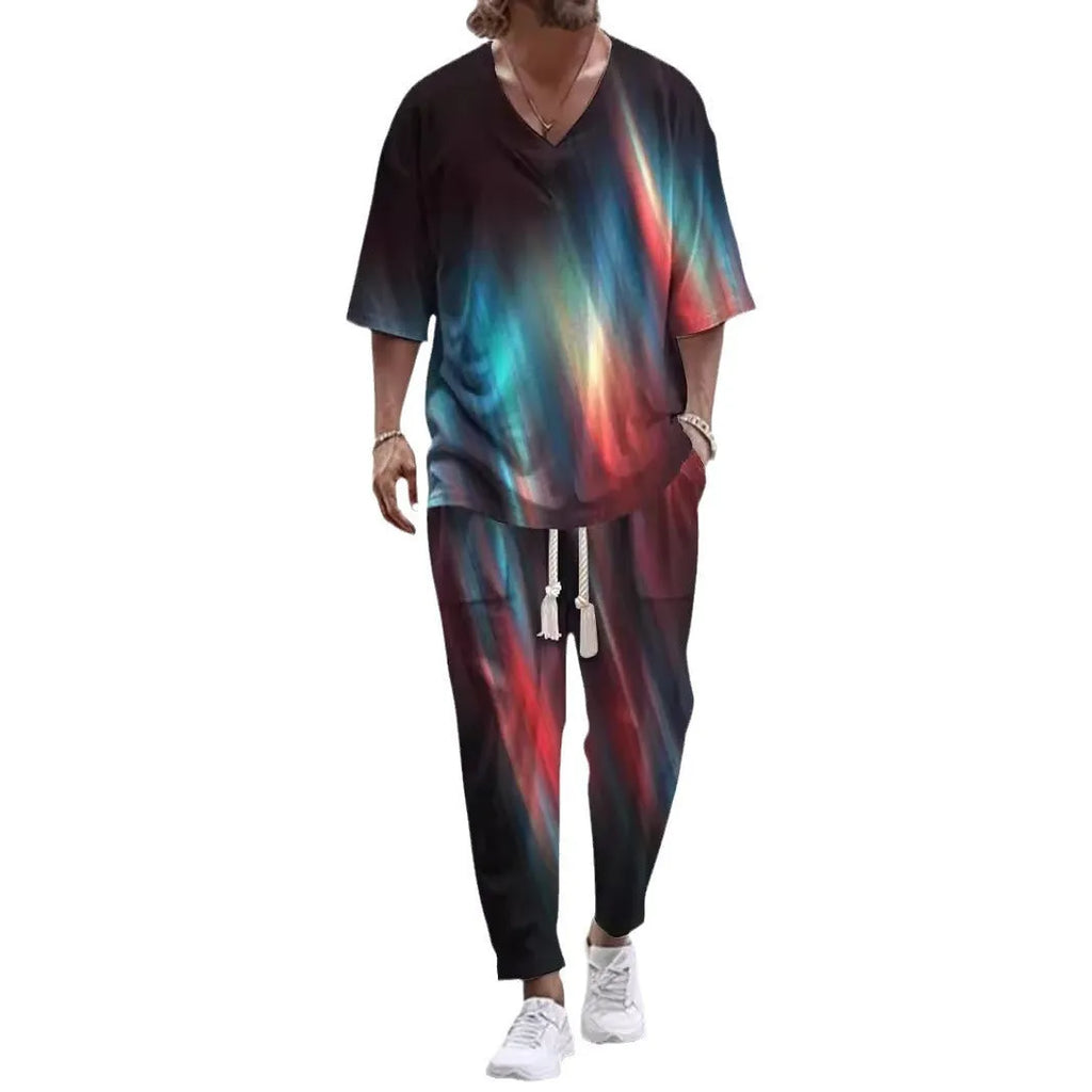 Men's cropped sleeves V-neck polyester suit in multiple colour options