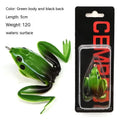 Bionic Real Thunder Frog Snake Head double hook fishing bait in grass green and black yellow dots colours