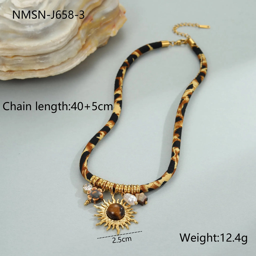 Leopard series geometric pendant stainless steel necklace with 18K gold electroplating on adjustable chain