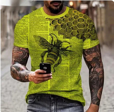 Men's black T-shirt featuring a fierce lion face with 3D printed graphic design.