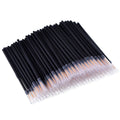 Pack of one hundred black disposable eyeliner brushes with fine pointed tips and protective plastic sleeves.