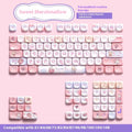 Sweet Cotton Candy coloured PBT keycap set for mechanical keyboards in its box.