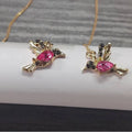 Bird hanging earrings with mixed zirconium wings in blue, red, and red lvzuan colour options