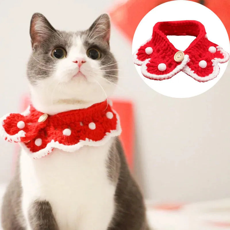 Cartoon pattern wool knitted collar scarf for a cat or small dog