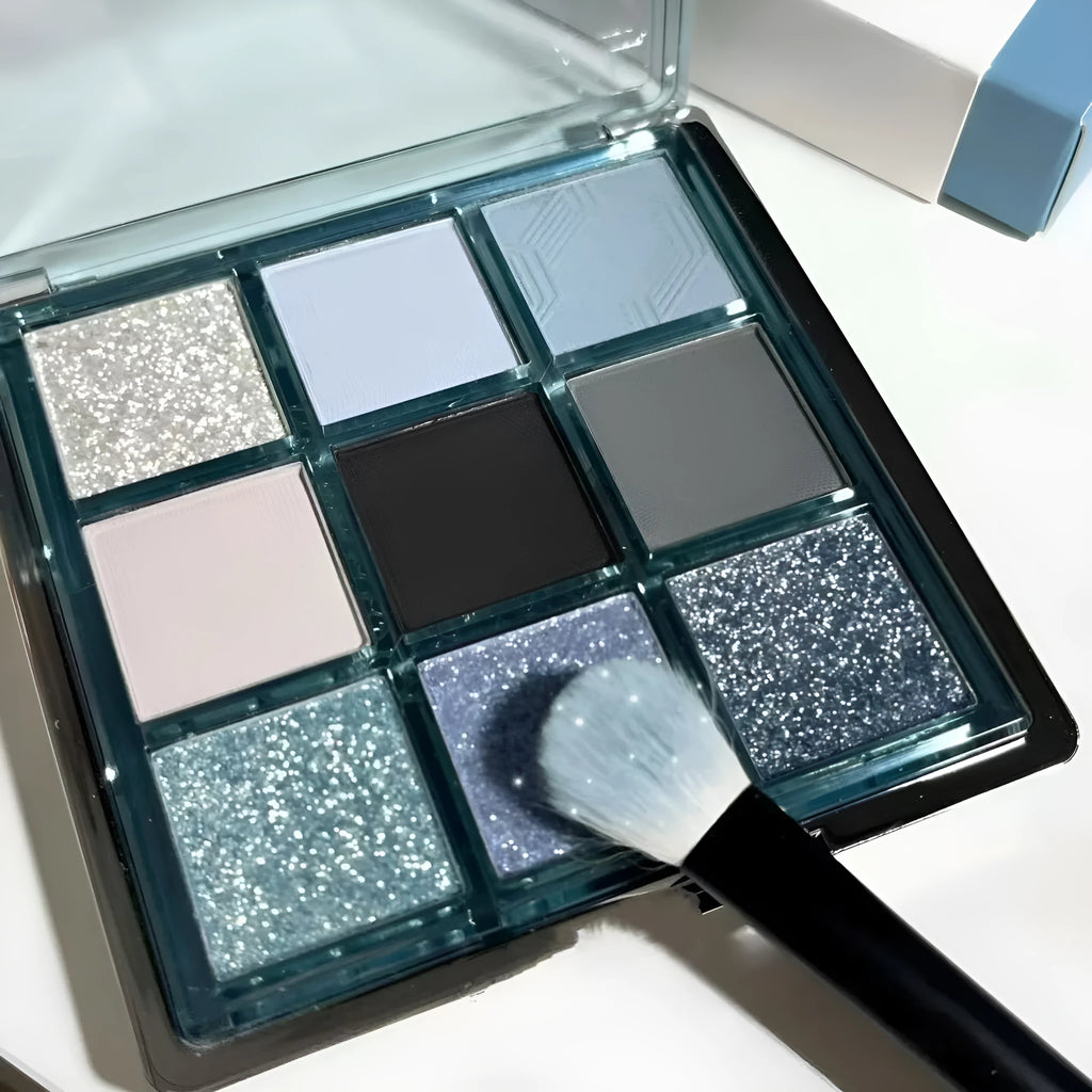 MUGELEEN 08 low saturation blue smoky eye shadow palette with nine matte shimmer colours