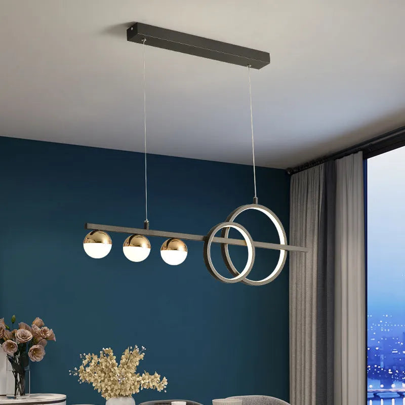 Rectangular aluminium LED ceiling chandelier in black or gold finish with remote control