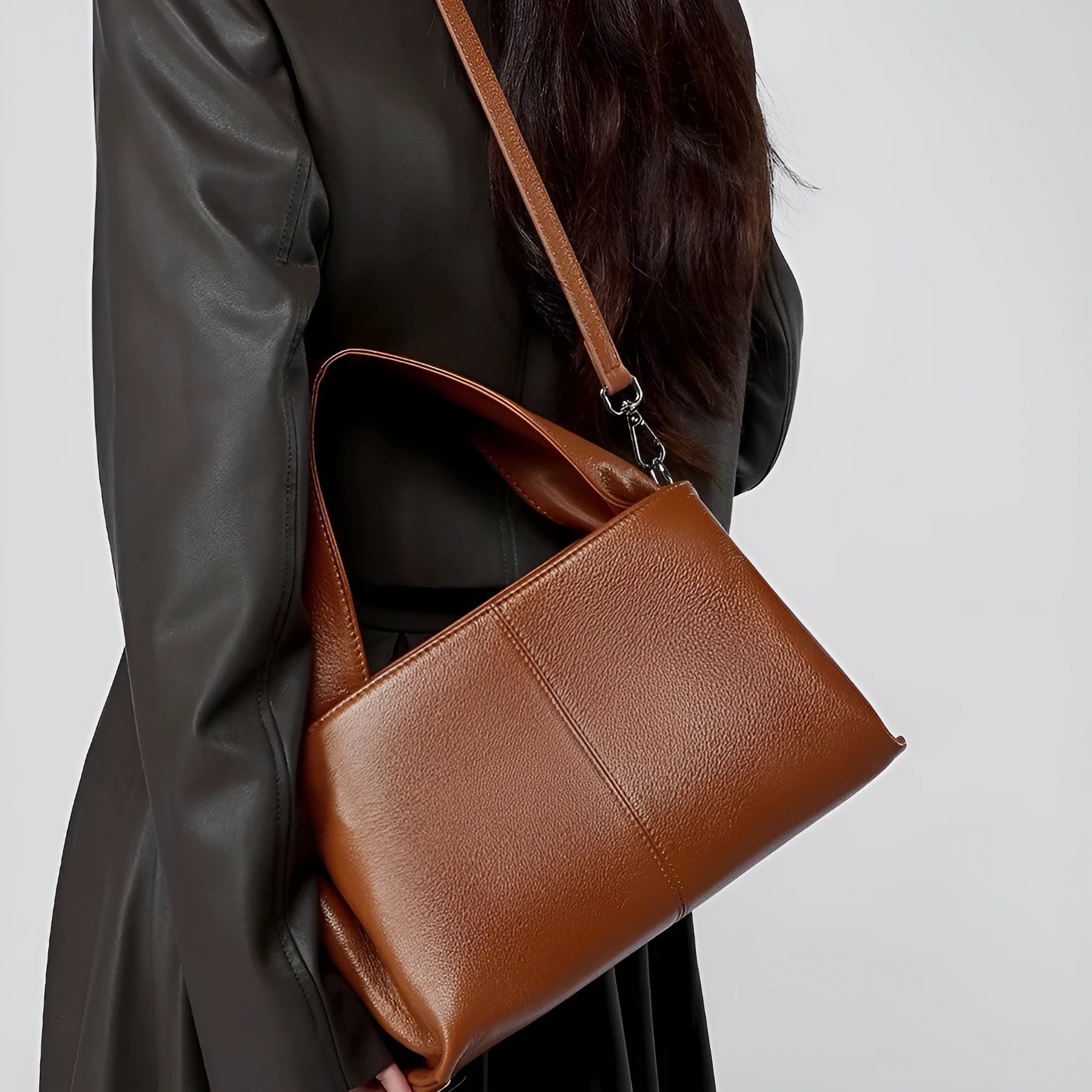 Women's genuine cowhide leather messenger bag in retro texture with double shoulder straps