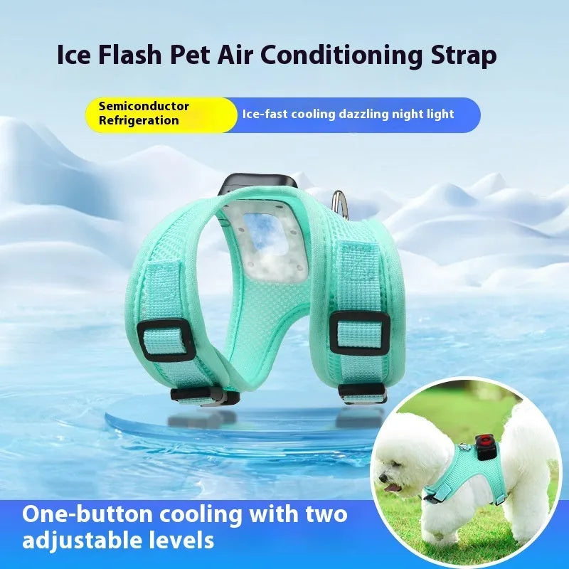 Small dog cooling harness with air conditioner, breathable mesh, LED night light, mint green or cherry pink, XS-L