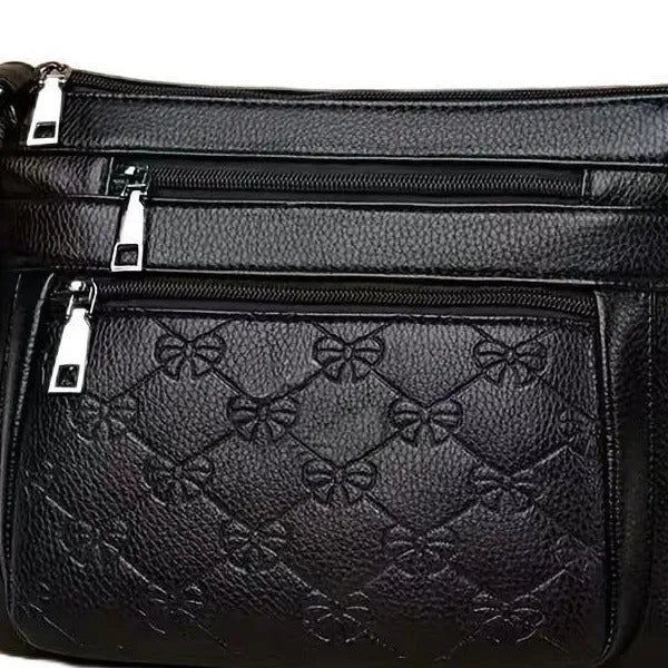 Butterfly black PU leather shoulder messenger bag with horizontal square shape and embossed pattern