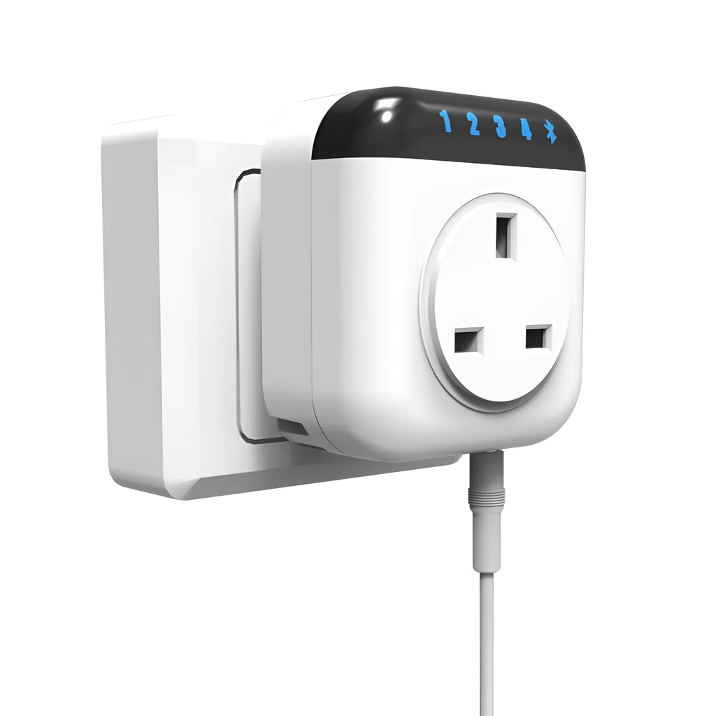 White Tuya smart socket with temperature probe, US 3-pin outlet, WiFi enabled for remote control