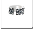 Pure silver ring with multiple five-pointed star patterns and adjustable opening