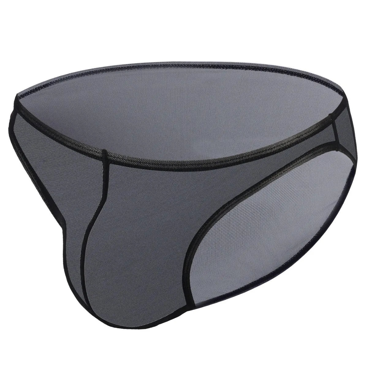 Men's black low waist triangle cut nylon briefs with quick-drying properties