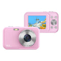 Children's digital camera in black, green, pink or purple with 2.4 inch screen showing camera interface
