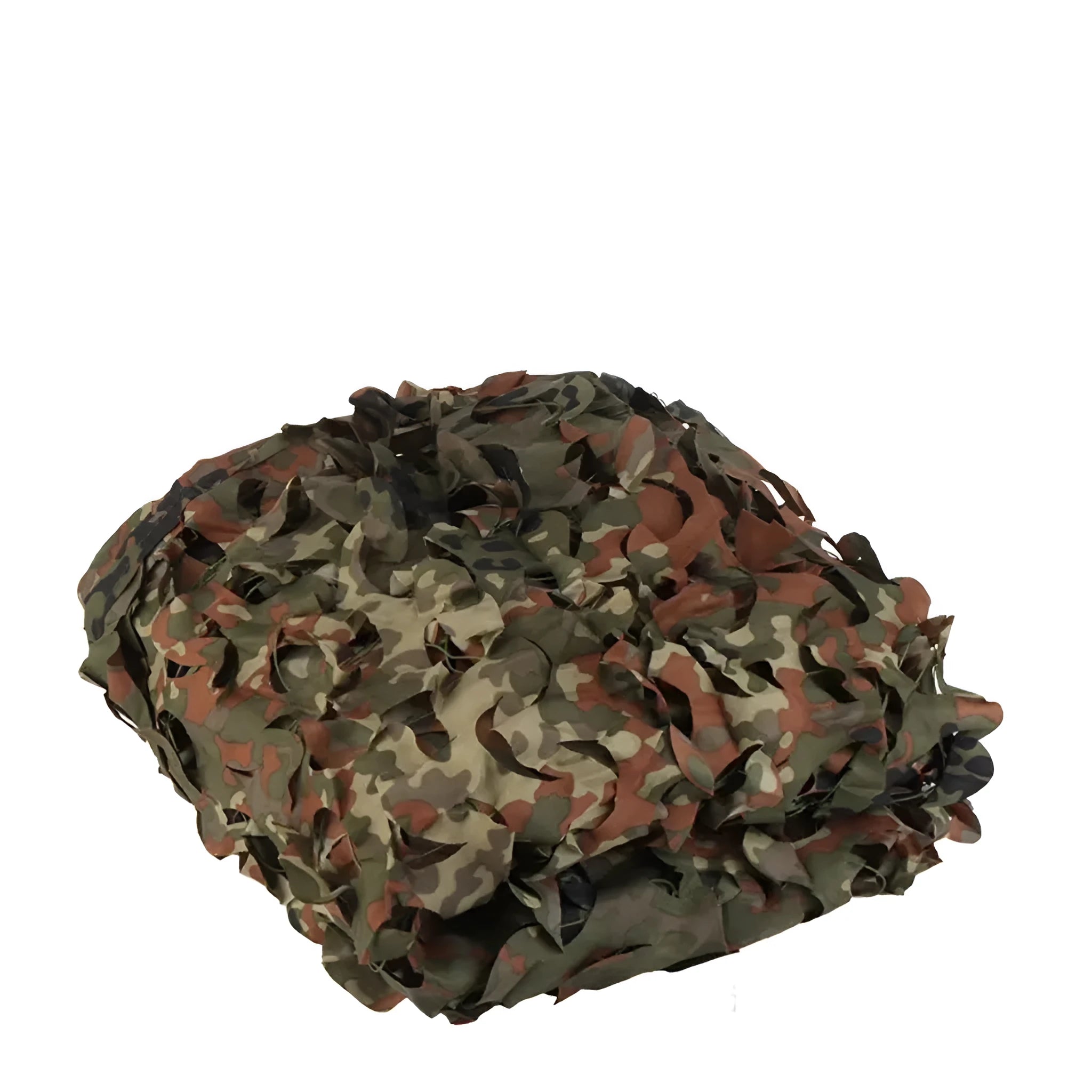 Green camouflage net set deployed as military camp cover with desert pattern visible