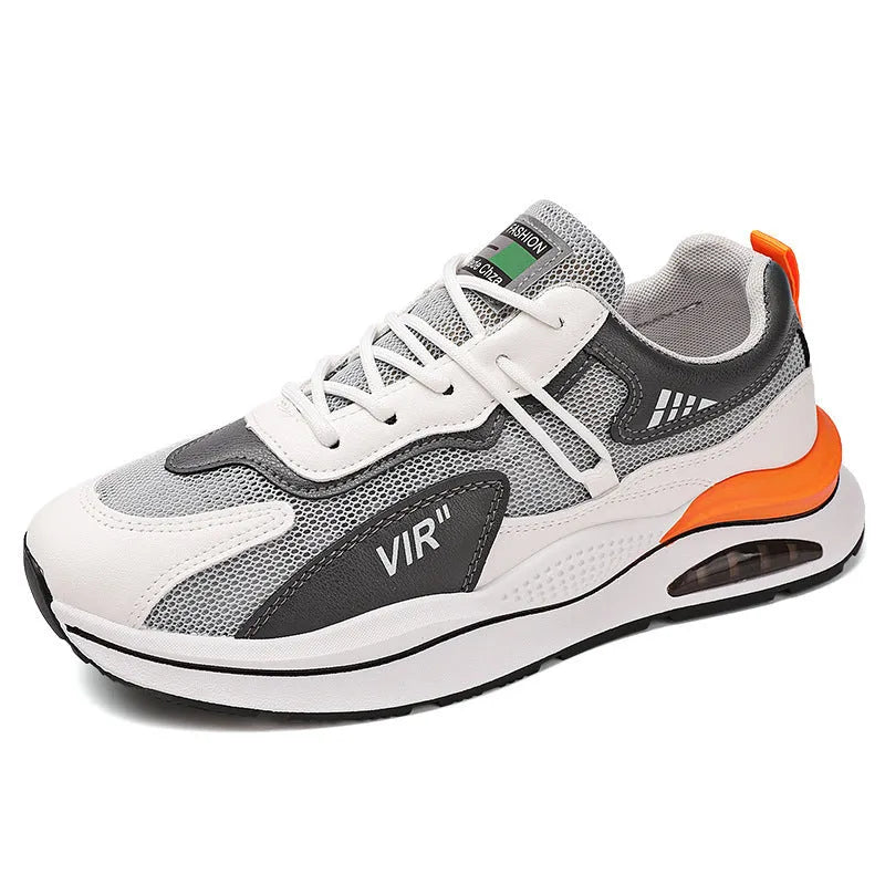 Men's grey and black mesh running shoes with round toe and EVA sole