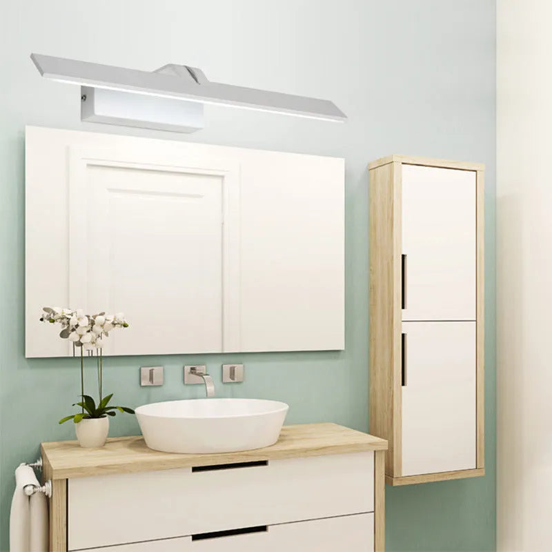 White LED bathroom mirror headlight with adjustable tri-colour lighting in three size options