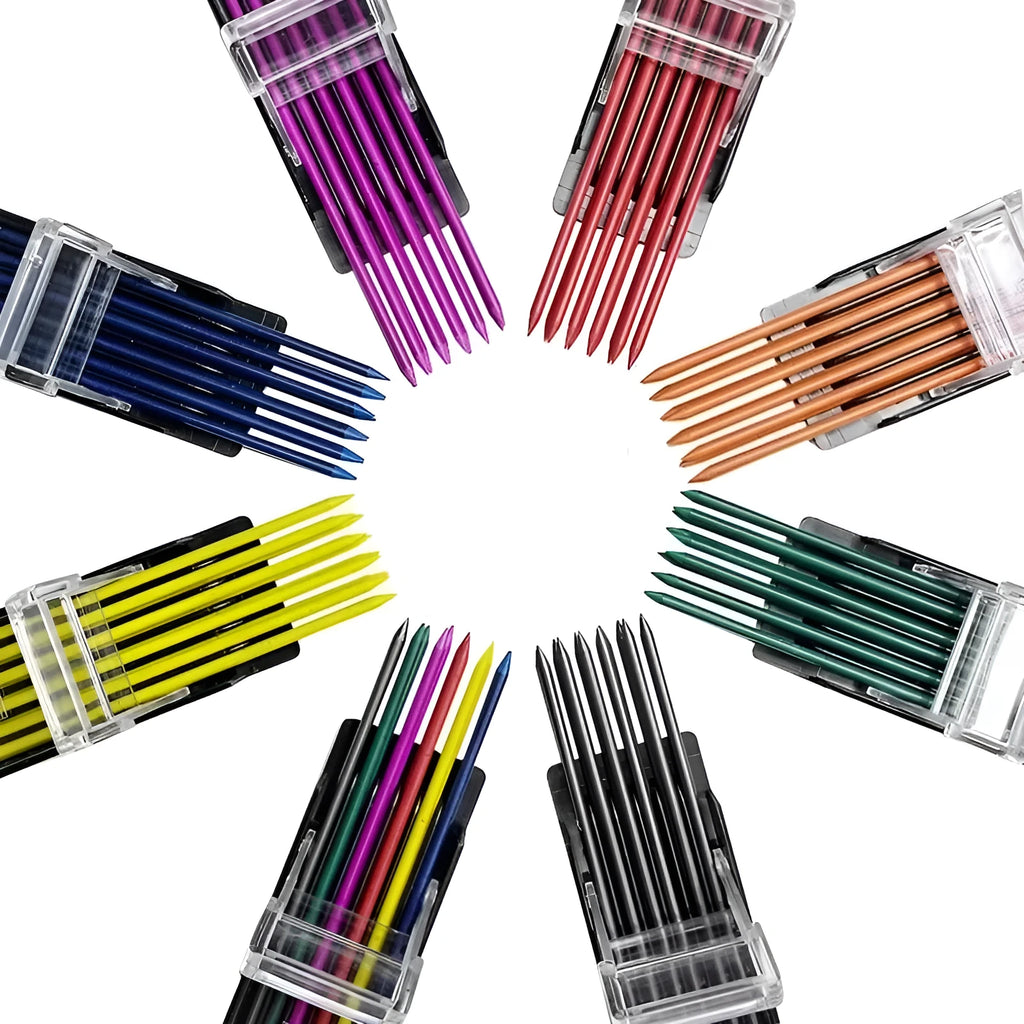 Box of twelve 0.7mm coloured mechanical pencil lead refills in rainbow colours.