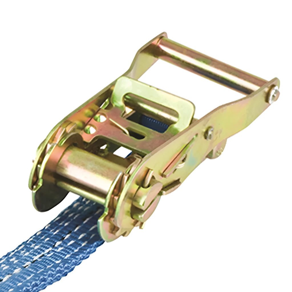 Steel ratchet tensioner furniture fastening strap with triangle double hooks and polyester webbing