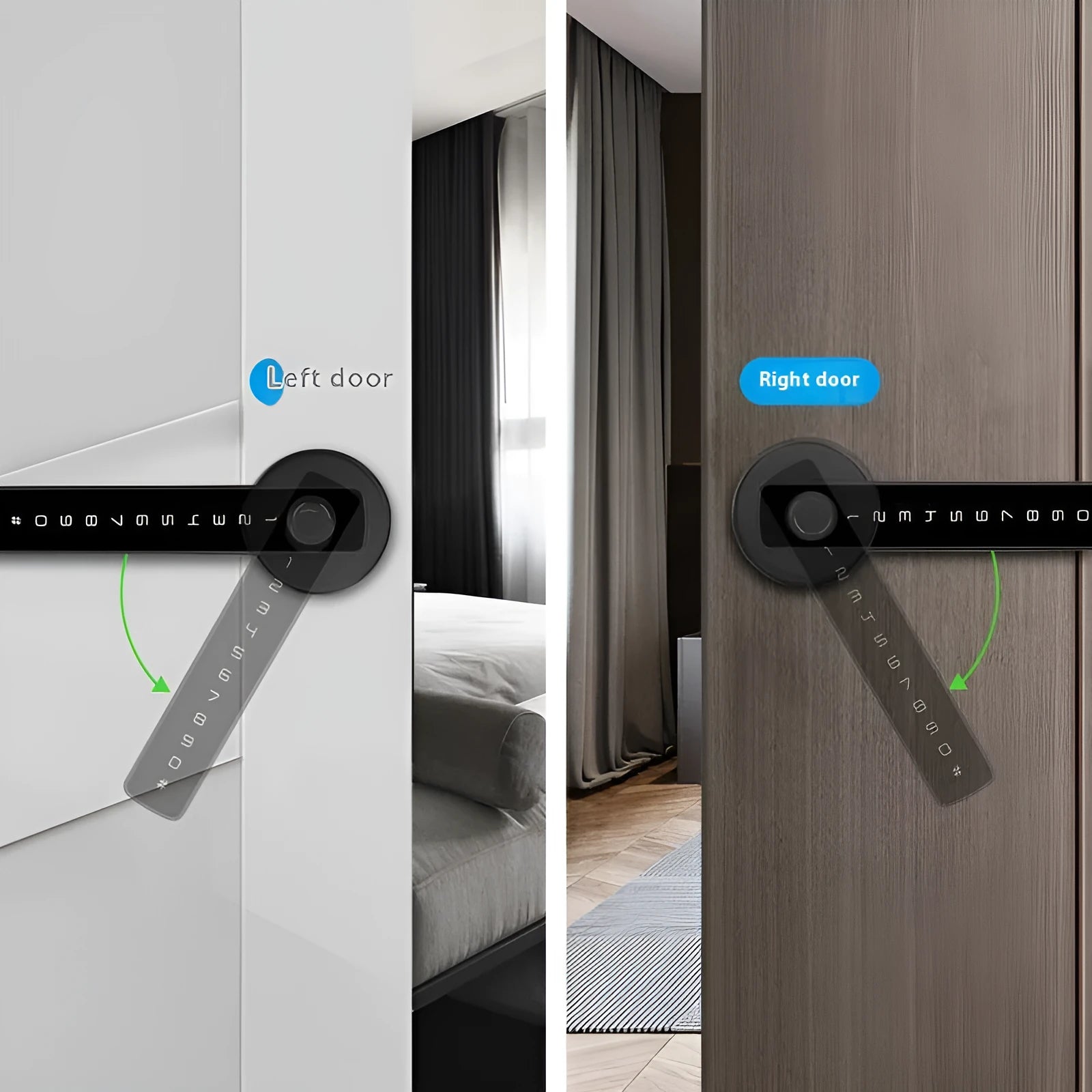 Black smart door lock with spherical handle for wooden interior doors featuring credit card pass function