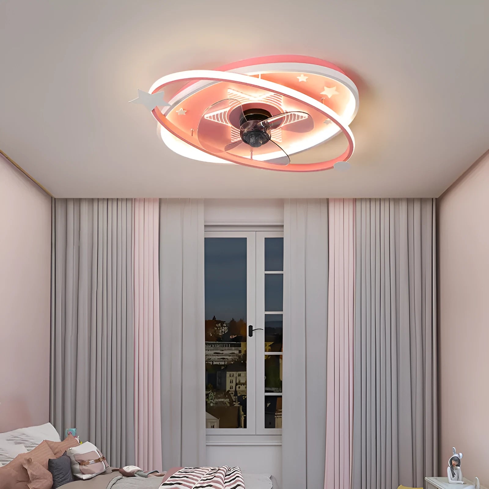 Modern iron chandelier for children's bedroom in blue colour with remote control