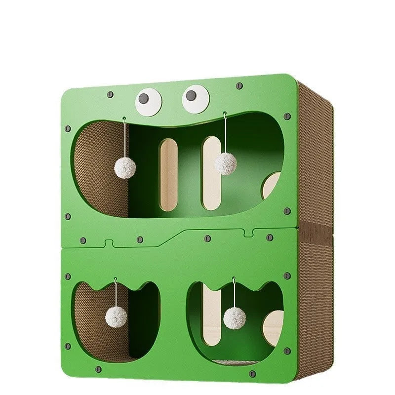 Double layer cat nest with wear-resistant scratching board in owl and cat head styles
