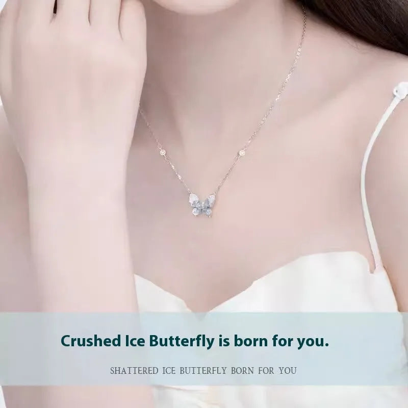 S925 silver necklace with detailed butterfly pendant and O-ring chain on display