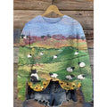 Little Flower digital printed round neck sweater with floral pattern in polyester fibre