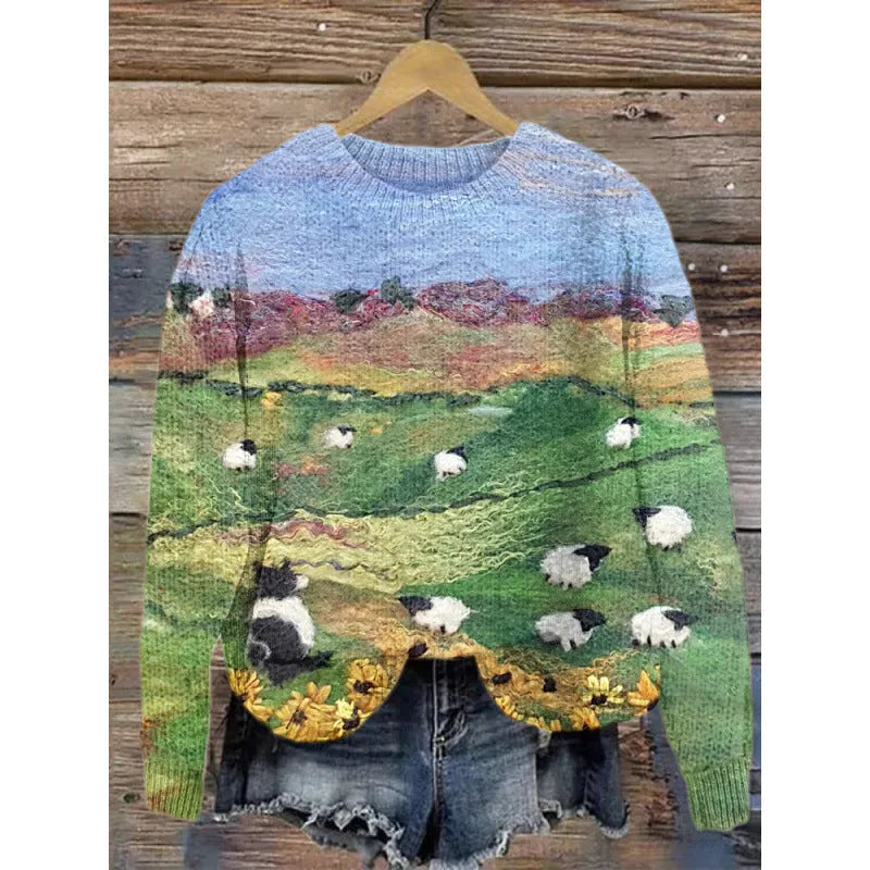 Little Flower digital printed round neck sweater with floral pattern in polyester fibre