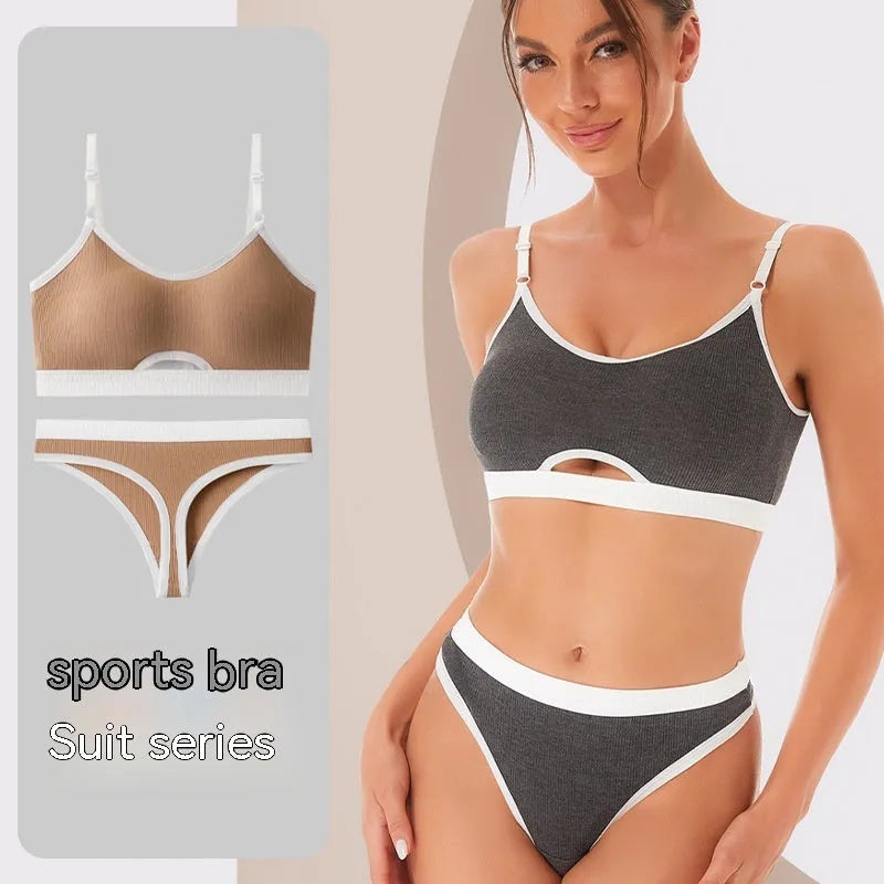 Beauty back contrast colour sports underwear vest with underwired tube top and chest pad