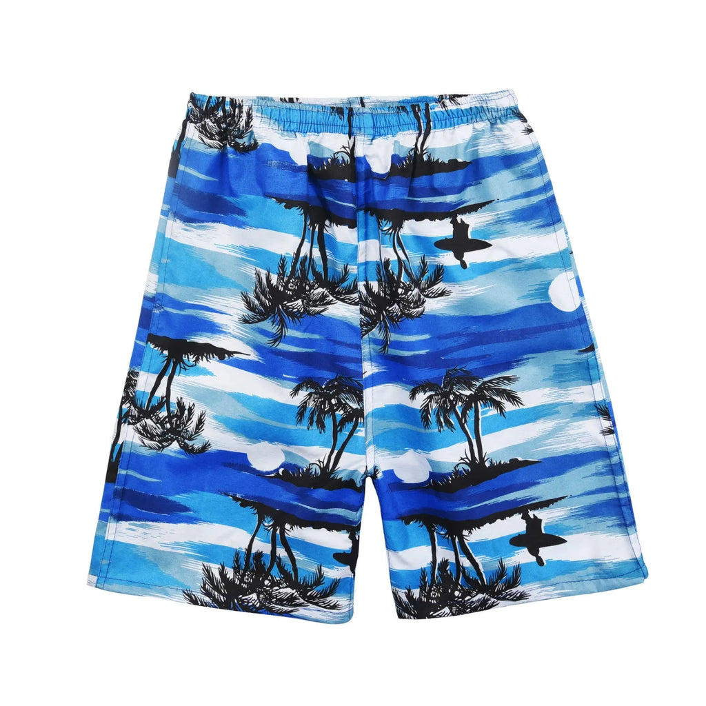 Men's casual five-point swimming trunks with floral print pattern in polyester fabric free size