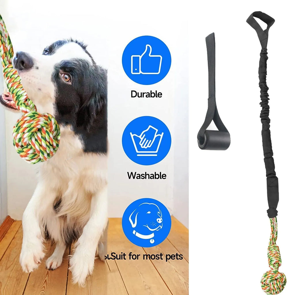 Braided cotton dog tug-of-war rope toy in black, grey, and red colour options