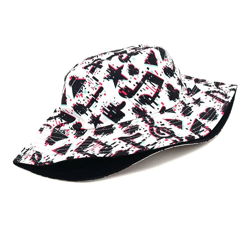 Retro musical note print bucket hat on a white background, dome crown, M size 56-58cm.