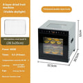 Stainless steel fruit dehydrator with transparent skylight lid showing six drying trays inside