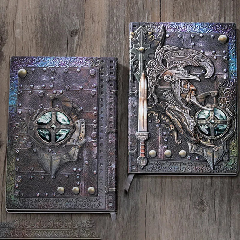 A5 leather notebook with embossed 3D warriors relief design on the cover
