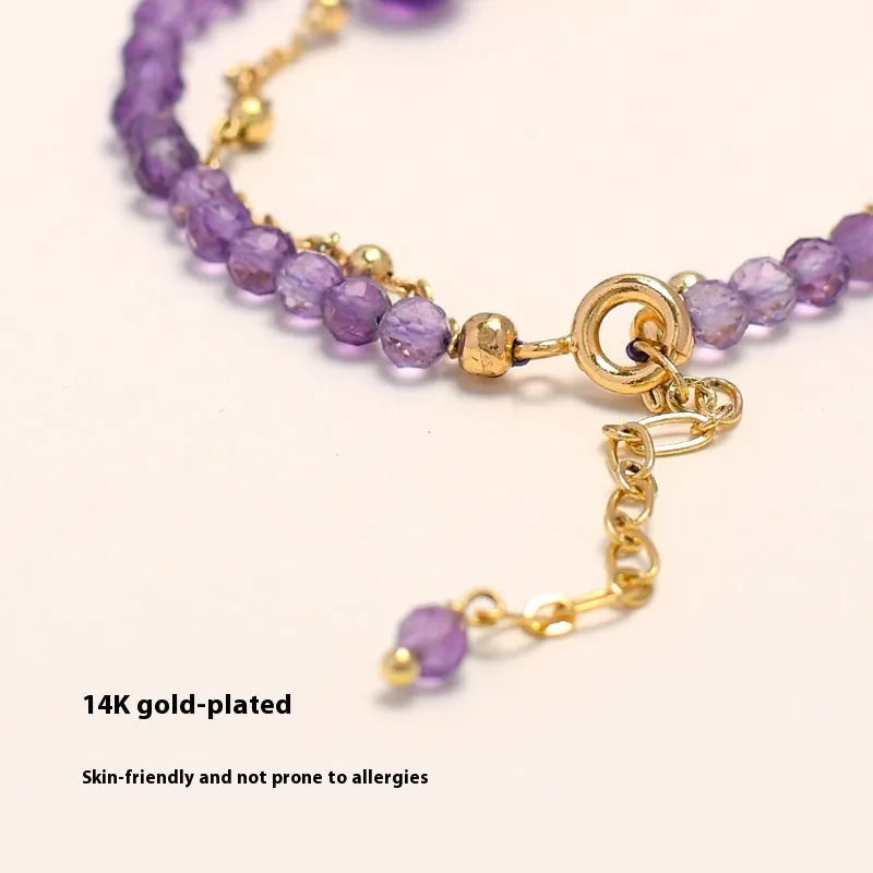 Chinese style women's amethyst crystal bracelet with diamond shaped beads and electroplated metal